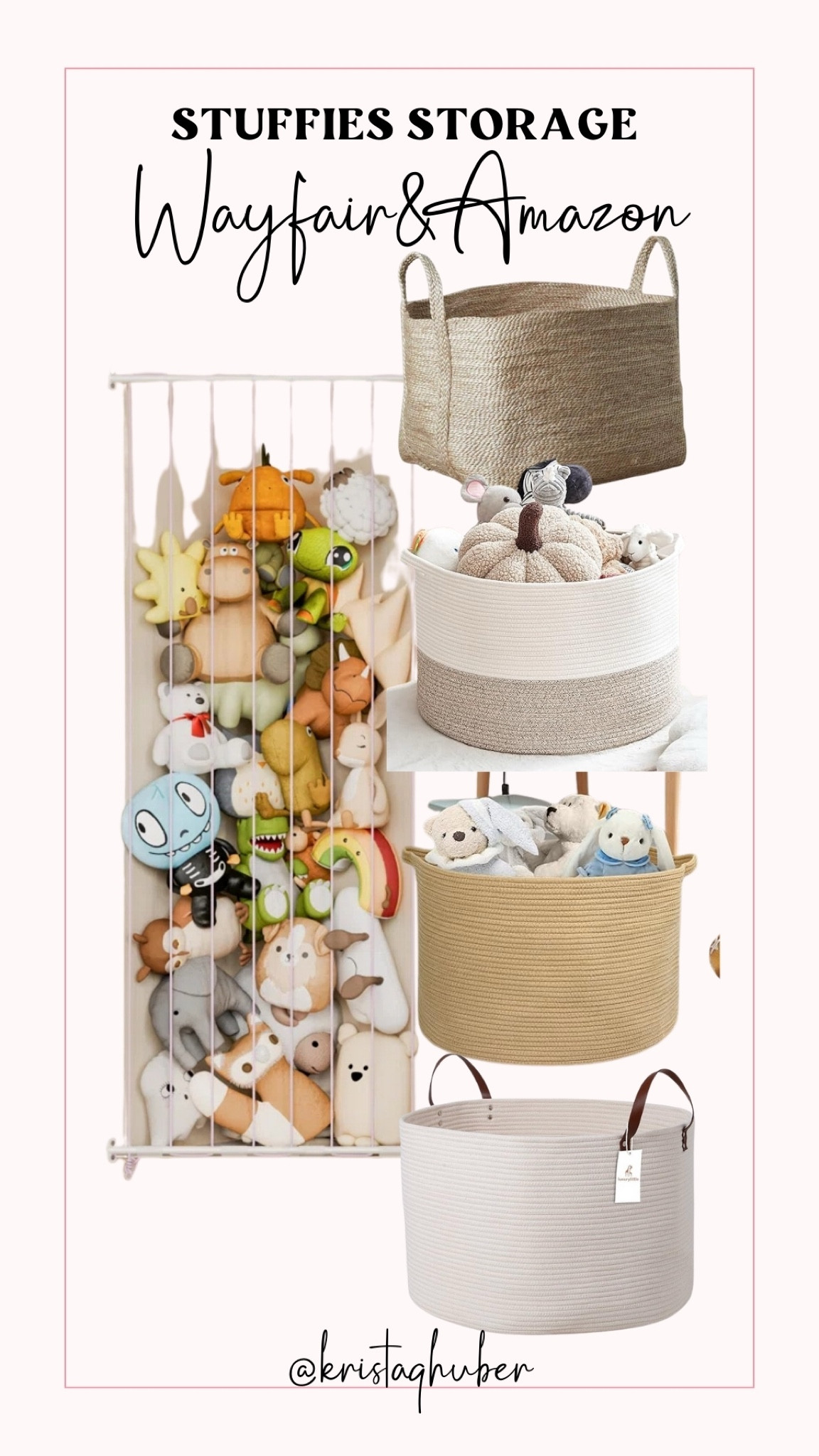 As I am Going through my 6 & 8 year old’s room to get it ready to organize and decorate, I’m realizing one of my biggest obstacles is going to be figuring out storage for all their stuffies! Here are a few options I’m considering. Think I’m likely going to end up with the rectangle basket with handles. 

#LTKHome #LTKKids