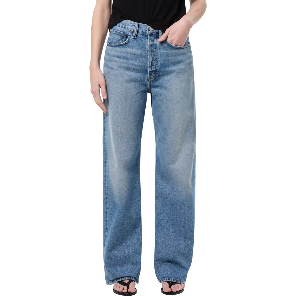AGOLDE Loose Wide Leg Jeans in Outbreak Md Worn Ind Cut Roll at Nordstrom, Size 29 | Nordstrom