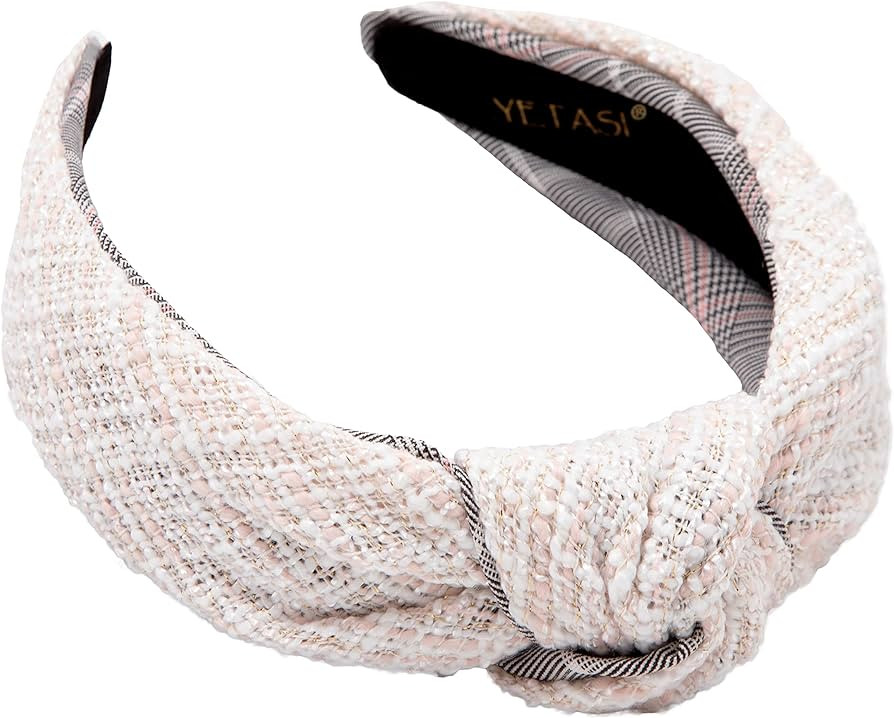 YETASI Tweed Off White Knotted Headband for Women with Hints of Pink and Gold Threading is Unique... | Amazon (US)