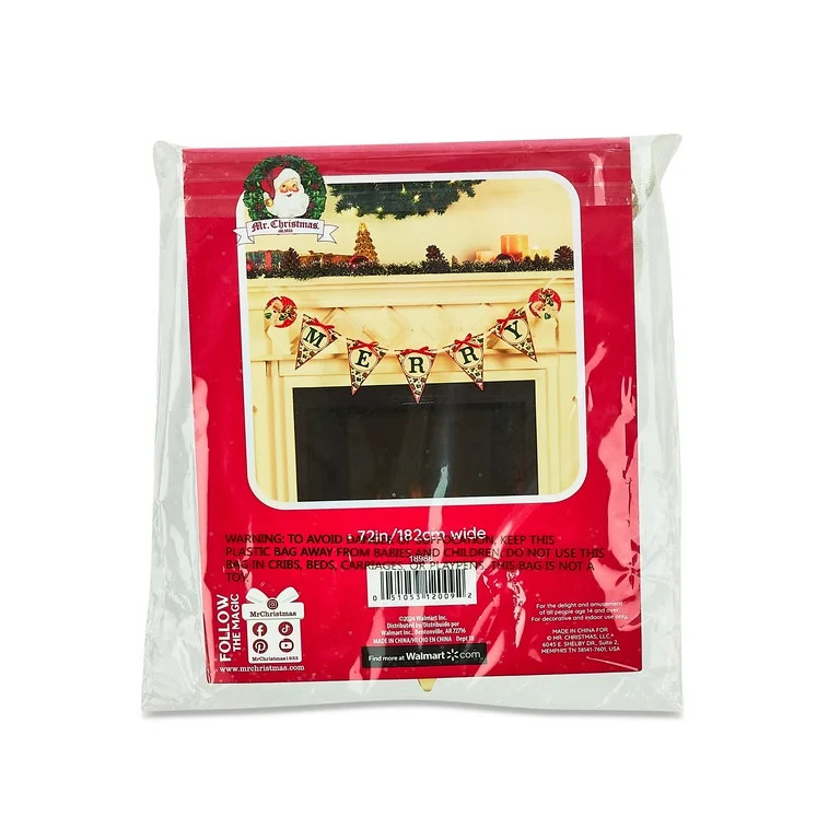 Mr. Christmas 72-inch-long Decorative Vintage Merry Christmas Banner Decoration, Red | Walmart (US)