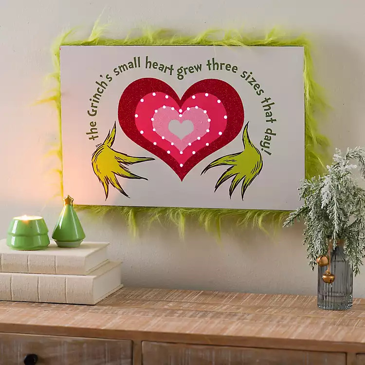 LED Grinch Heart with Fur Canvas Art Print | Kirklands Home | Kirklands