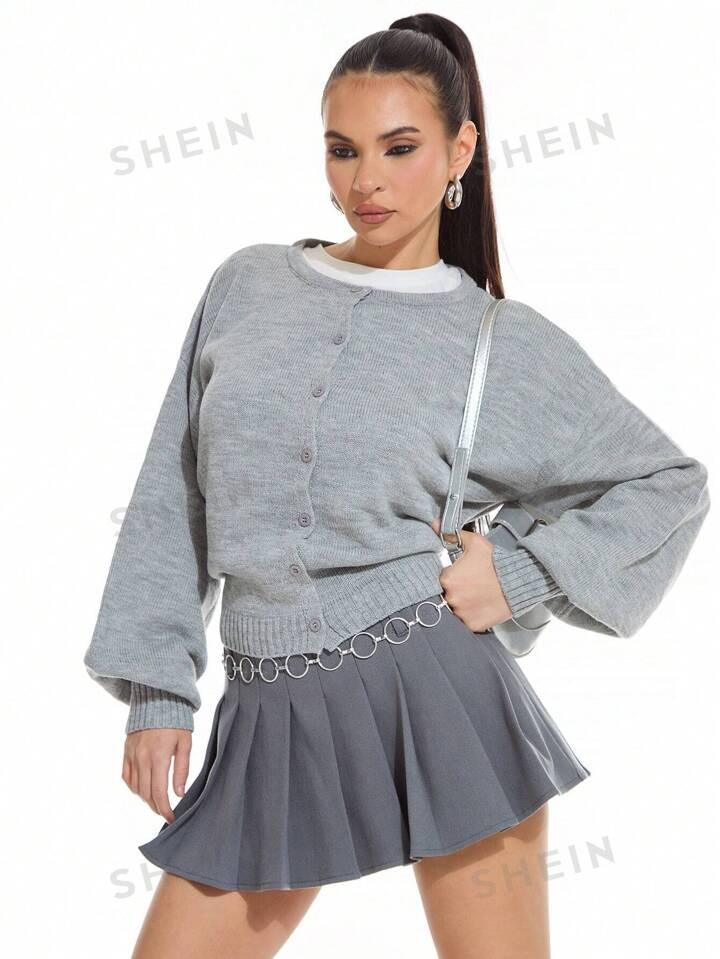 MUSERA Cardigan Tricoté Pour Femme Avec Lanternes Manches Et Boutons | SHEIN