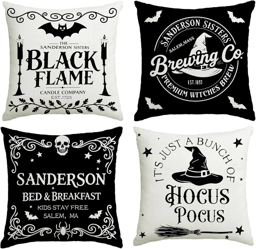 Halloween Decorations Pillow Covers 18x18 Inch,Set of 4 Vintage Halloween Decor Indoor Outdoor Th... | Amazon (US)