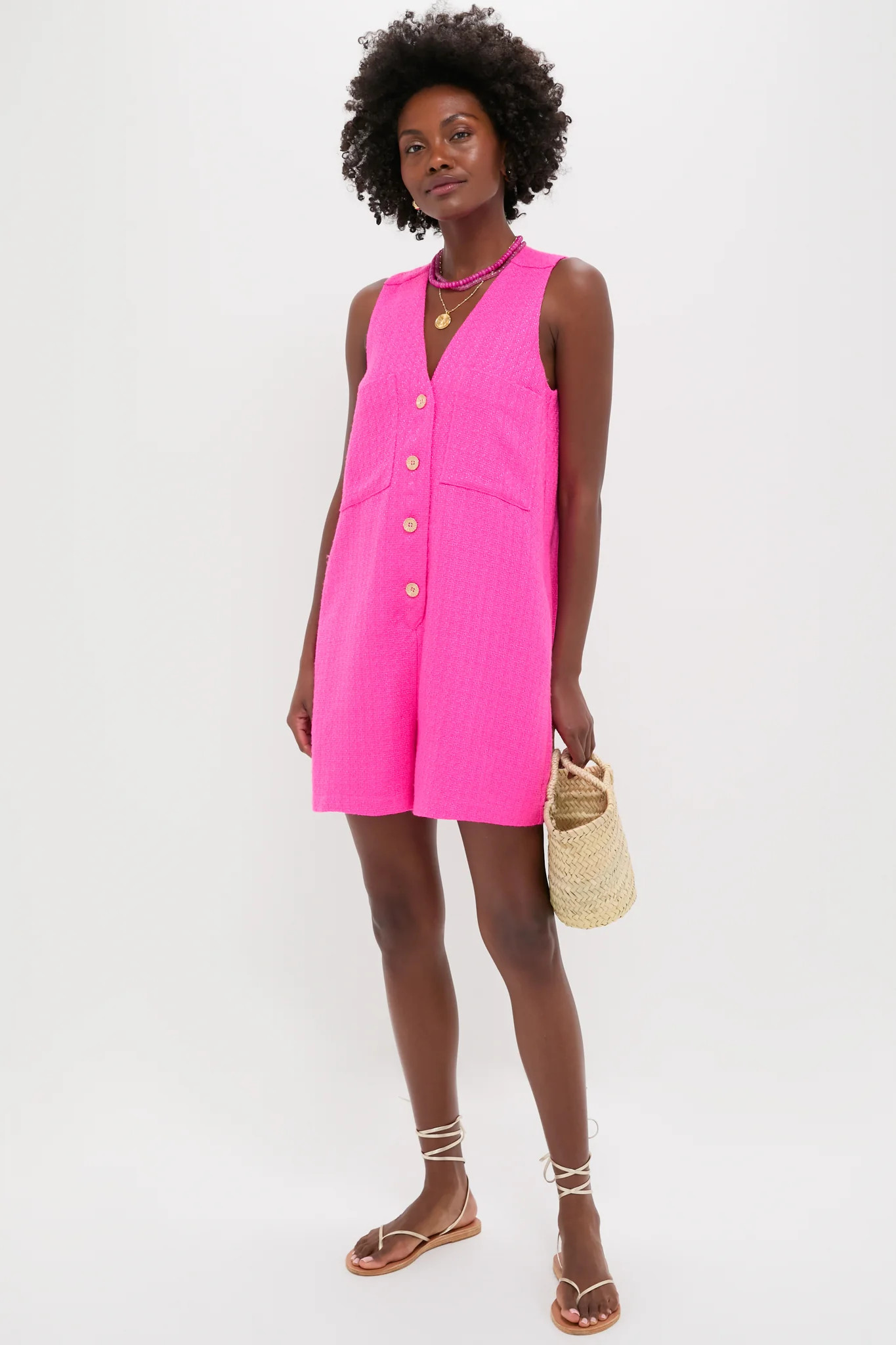 Hot Pink Textured Myla Romper | Tuckernuck (US)