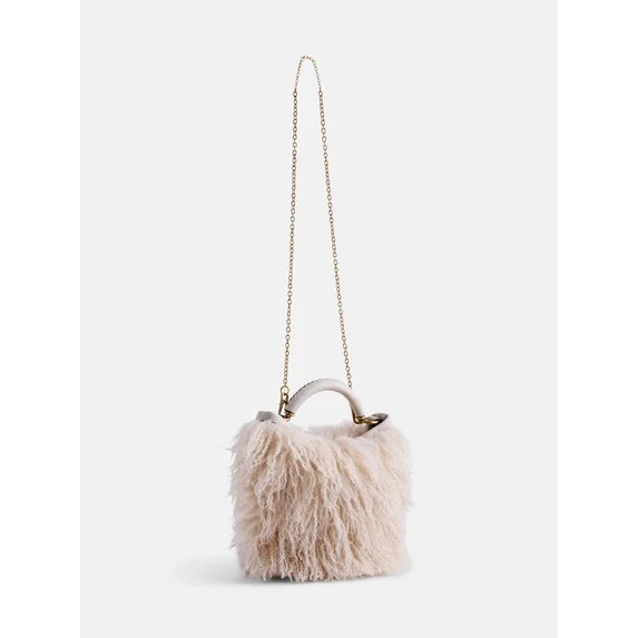 Scoop Women's Chain Top Handle Mini Faux Fur Bag, Beige | Walmart (US)