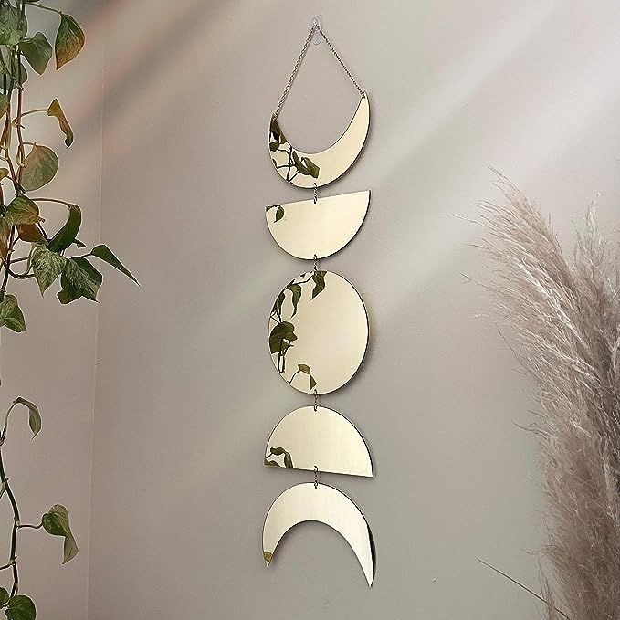Moon Cycle Wall Decor | Acrylic Decorative Moon Phase Mirror Boho Wall Hanging | Bohemian Decor f... | Amazon (US)