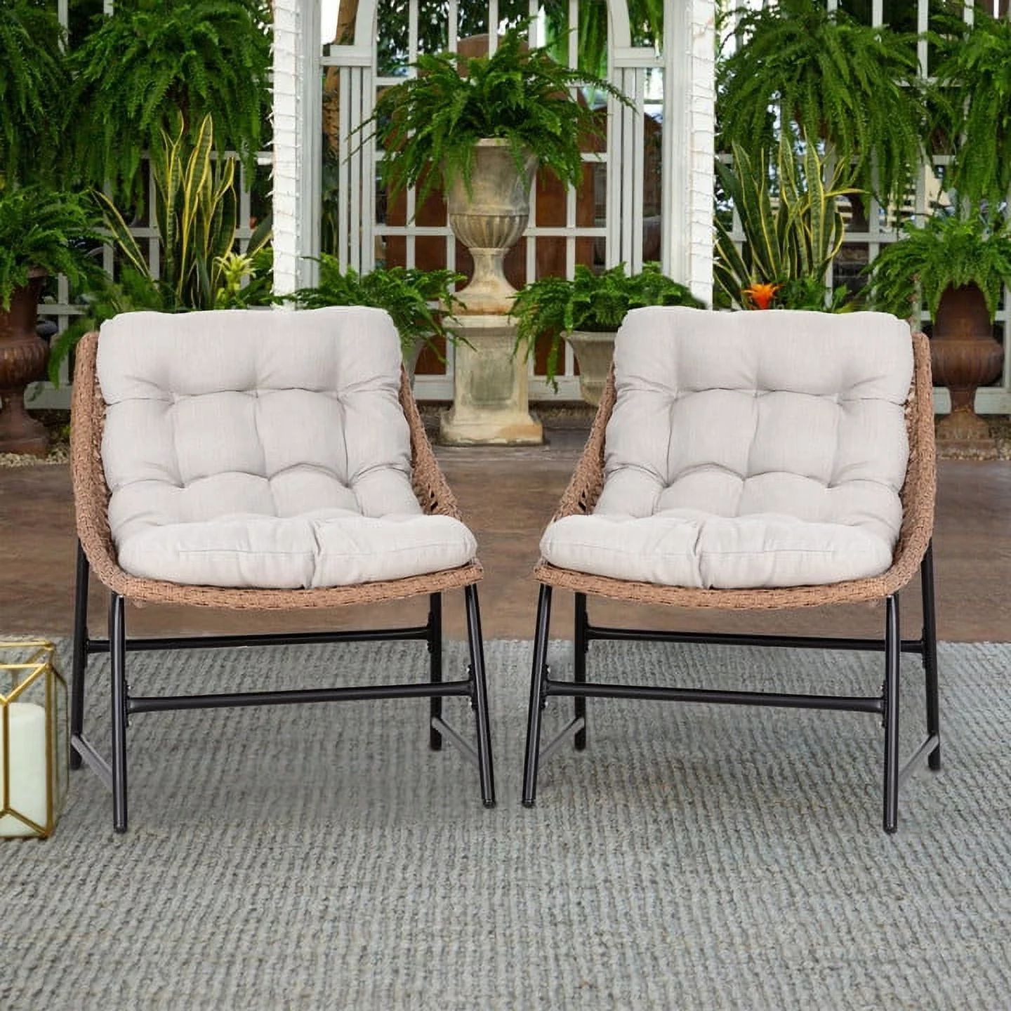 Eclife Set of 2 Rattan Wicker Patio Chairs Outdoor Metal Bistro Set for Porch Backyard Pool Garde... | Walmart (US)