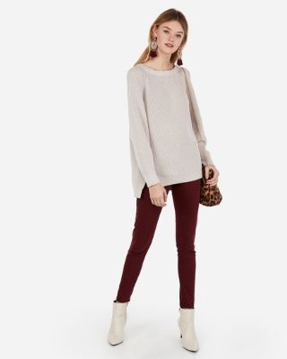 Ribbed Oversized Crew Neck Tunic Sweater | Express