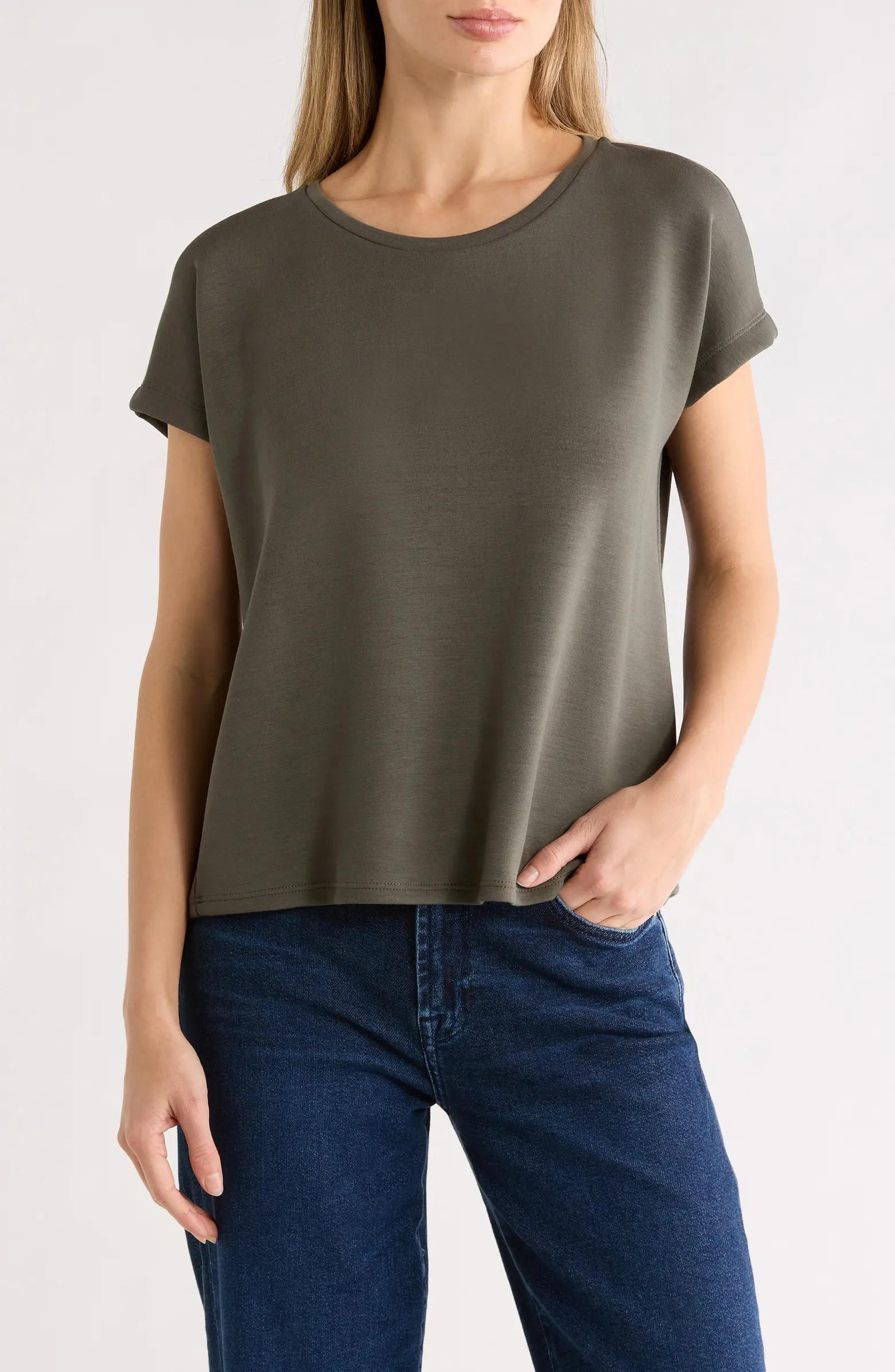 T Tahari Extended Shoulder Crewneck Scuba Knit T-Shirt | Nordstromrack | Nordstrom Rack