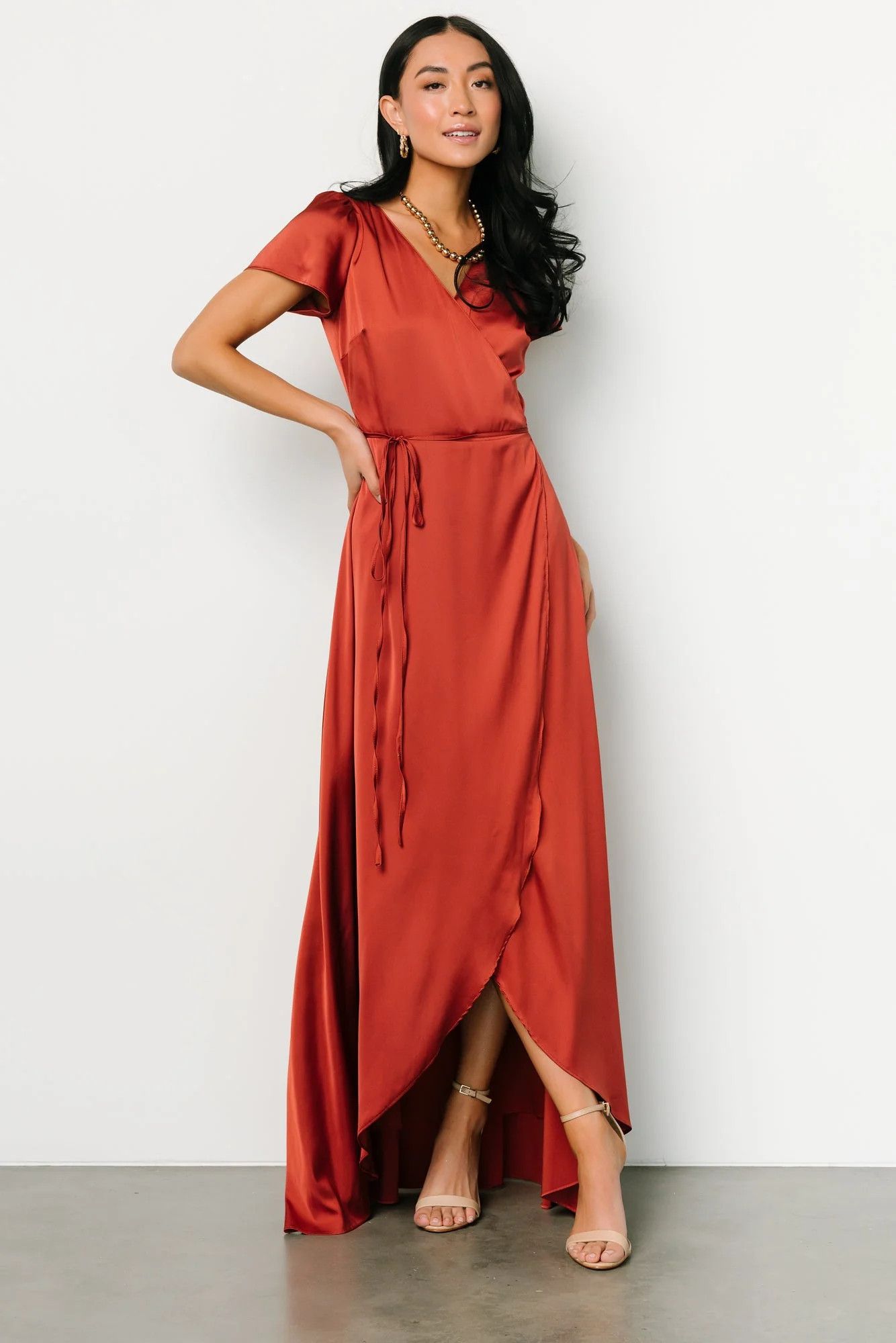 Krystal Satin Wrap Gown | Terracotta | Baltic Born