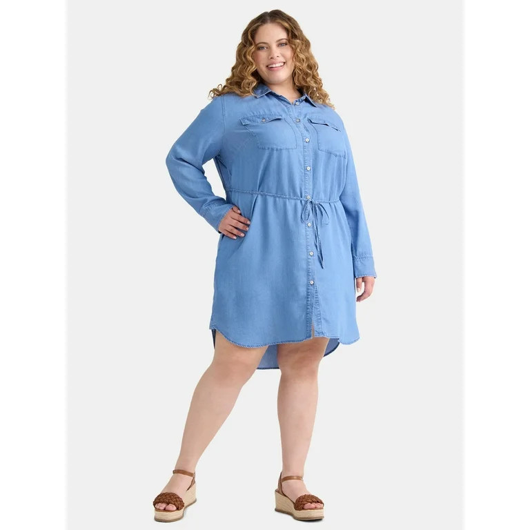 Terra & Sky Women's Plus Size Long Sleeve Mini Shirt Dress | Walmart (US)