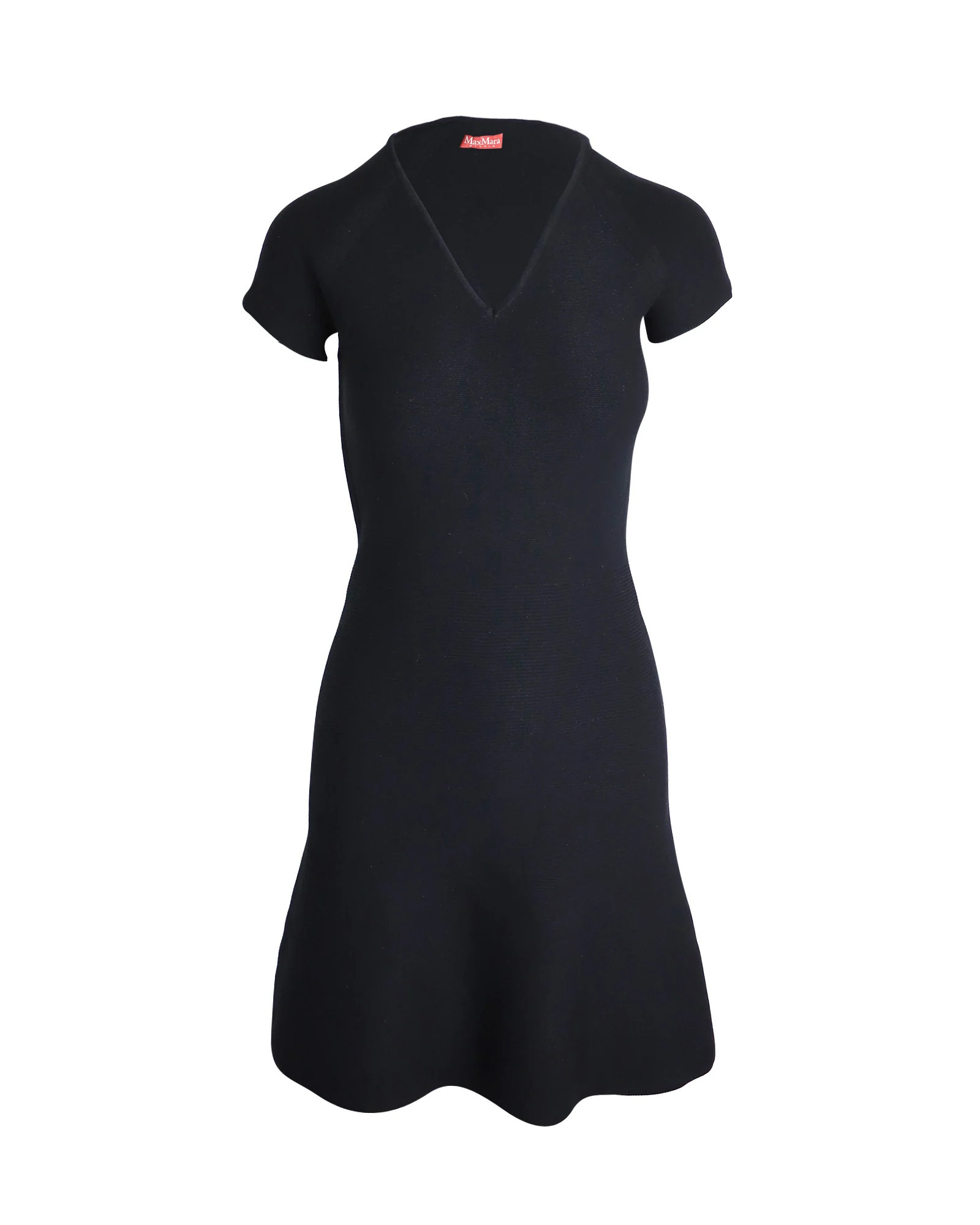 Max Mara Studio Short-Sleeved V-Neck Dress in Black Viscose | Shop Simon