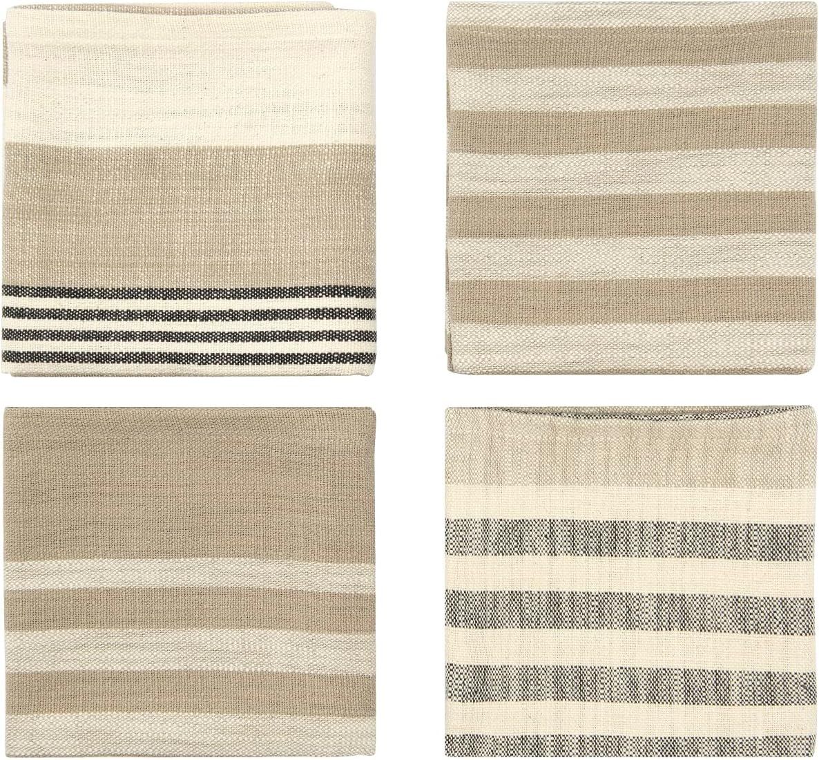 Amazon.com: Creative Co-Op Taupe, Black & Cream Striped Cotton Woven Napkins (Set of 4 Pieces) En... | Amazon (US)