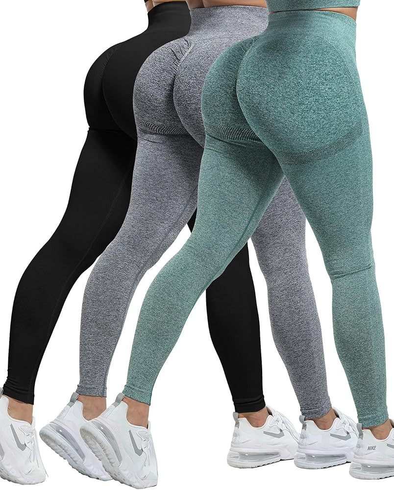 CHRLEISURE 3 Piece Workout Leggings Sets for Women, Gym Scrunch Butt Butt Lifting Seamless Leggin... | Amazon (US)