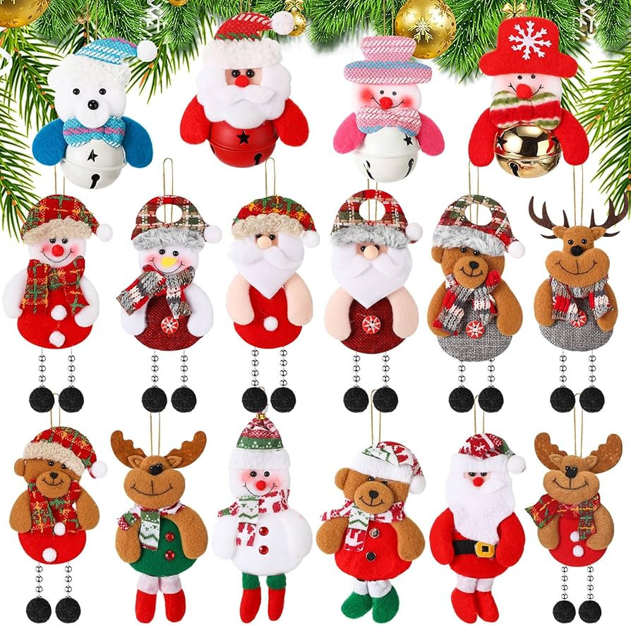 Skylety 16 Pcs Christmas Tree Decorations Plush Santa Claus Bear Christmas Tree Pendants Elk Snow... | Amazon (US)