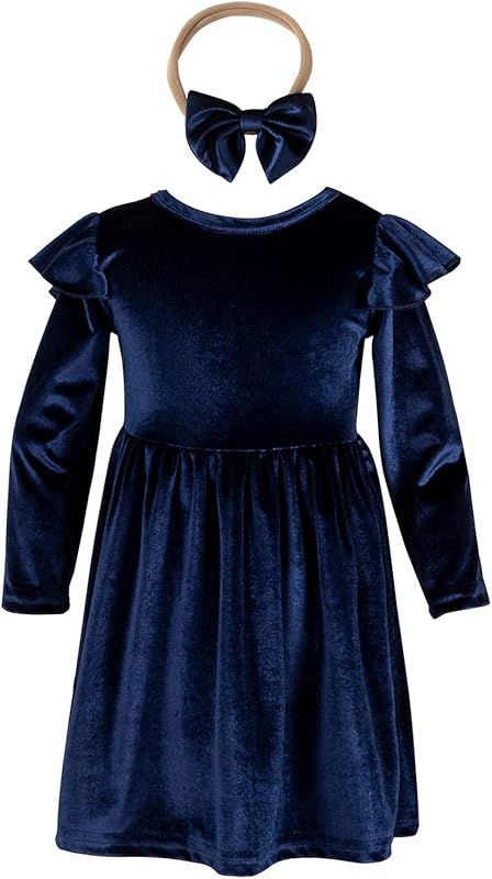 AIKEIDY Baby Girls Velvet Maxi Dress Knee Lenght Long Sleeve Solid Toddler Ruffle Dress for Chris... | Amazon (US)