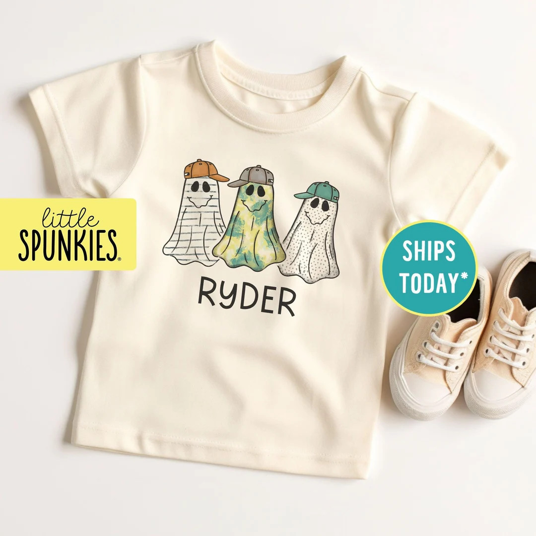 Boy Ghosts With Personalized Name T-shirt, Halloween Shirt for Boys, Custom Name Graphic Tee BOY ... | Etsy (US)