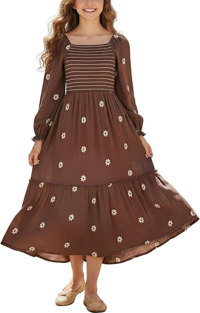 Sunny Spirit Girls Fall Dresses Maxi Boho Long Cotton Dress 5-14 Years | Amazon (US)