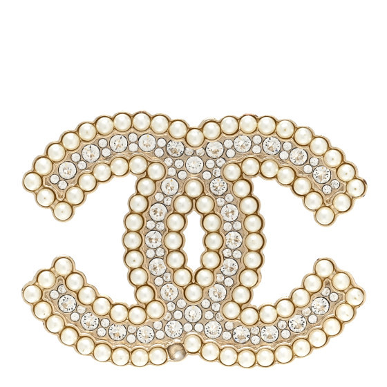 Crystal Pearl CC Brooch Gold | FASHIONPHILE (US)