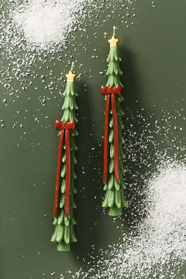 Snowed In Shaped Wax Tree Tapers, Set of 2 | Anthropologie (US)