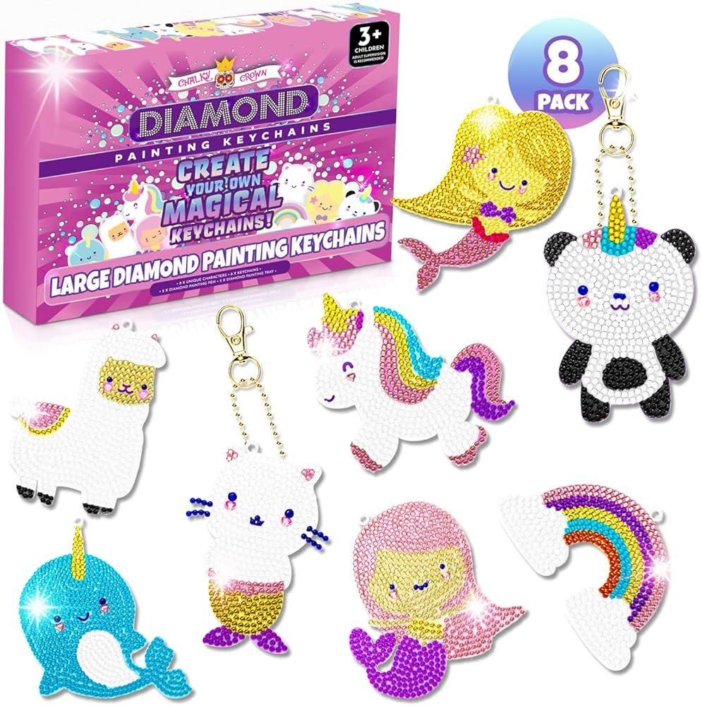 8 Diamond Painting Keychains Kit for Girls Crafts - Gem Art Kits for Kids Gem Painting Kit - Kawa... | Amazon (US)