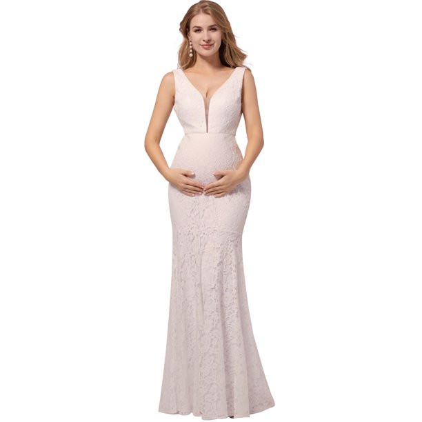 Ever-Pretty Women's V-neck Lace Maternity Dress Fishtail Formal Wedding Party Dress 8838YF White ... | Walmart (US)