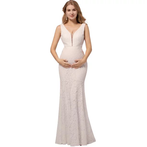 Ever-Pretty Women's V-neck Lace Maternity Dress Fishtail Formal Wedding Party Dress 8838YF White ... | Walmart (US)