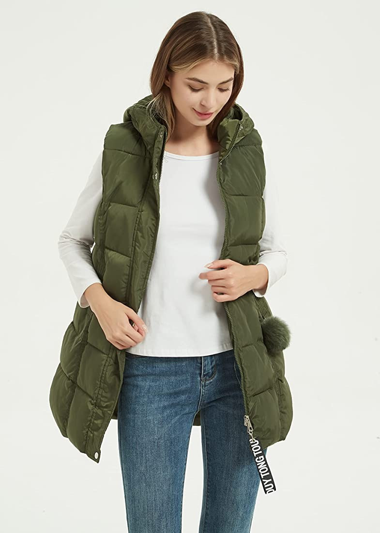 Gihuo Women's Long Puffer Vest Winter Quilted Hooded Long Vest | Amazon (US)
