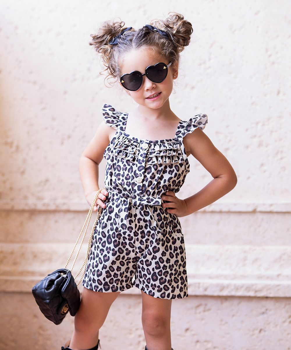 Mia Belle Girls Girls' Rompers Leopard - Brown Leopard Ruffle-Accent Belted Romper - Toddler & Girls | Zulily