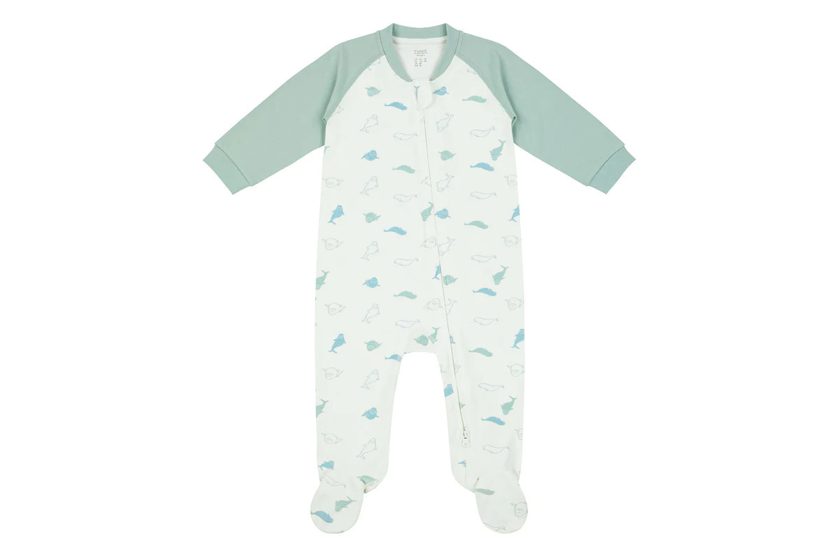 Organic Cotton One-Piece Zip Footed Sleeper - Baby Beluga | Nest Designs