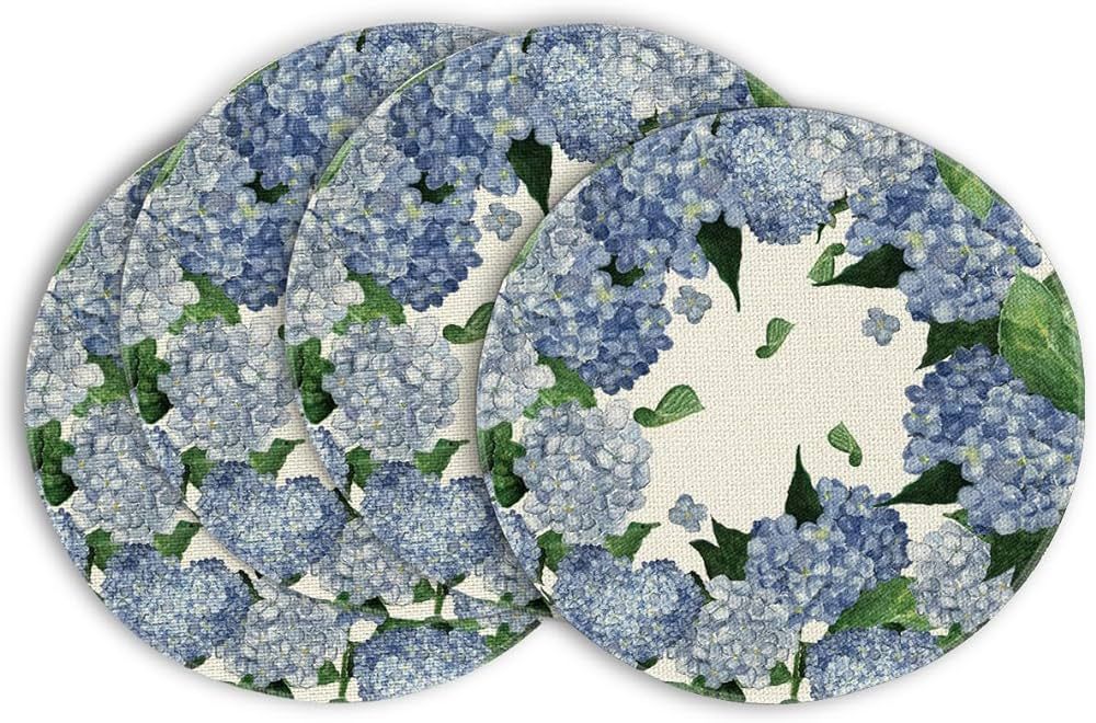 Artoid Mode Watercolor Hydrangea Summer Round Placemats Set of 4, 15 Inch Summer Round Table Mats... | Amazon (US)