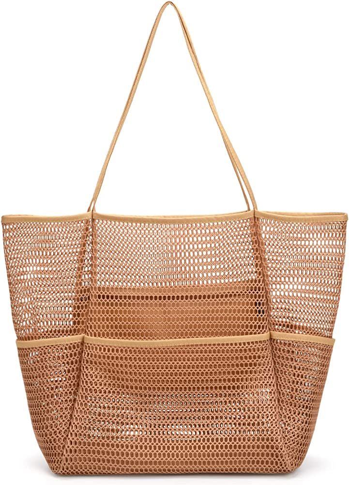Mesh Beach Tote Large Bag 2022 Upgrade for Women with Multiple Pockets for Family Travel Swimming... | Amazon (US)