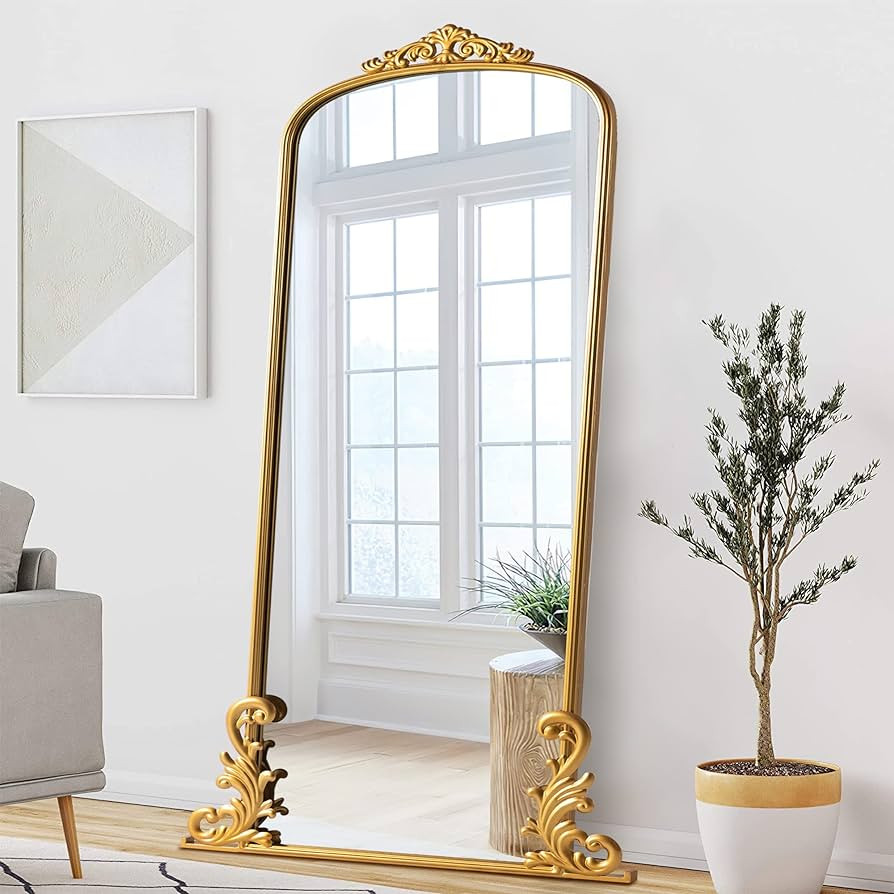 Amazon.com: NeuType Vintage Mirror Arched Full Length Mirror Carved Metal Frame Floor Mirror for ... | Amazon (US)