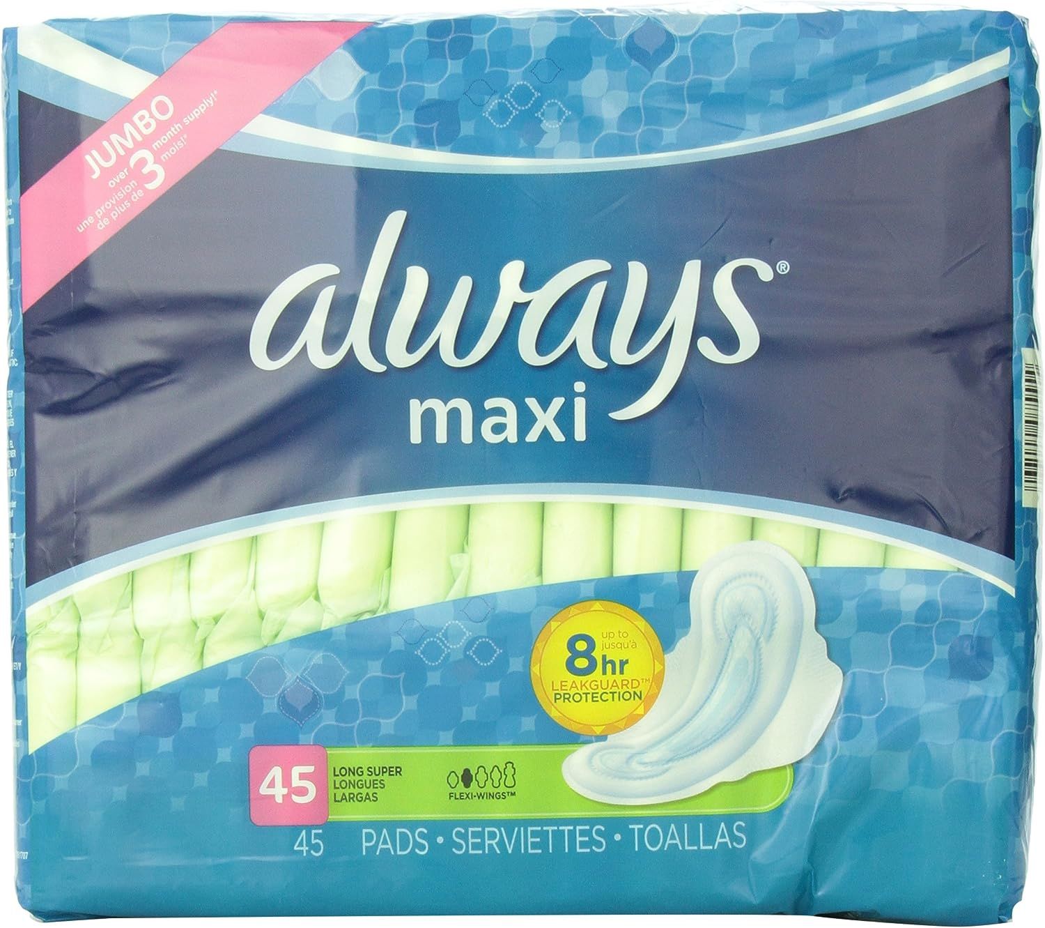 Always Maxi Unscented Pads with Wings, Long/Super, 45 Count | Amazon (US)