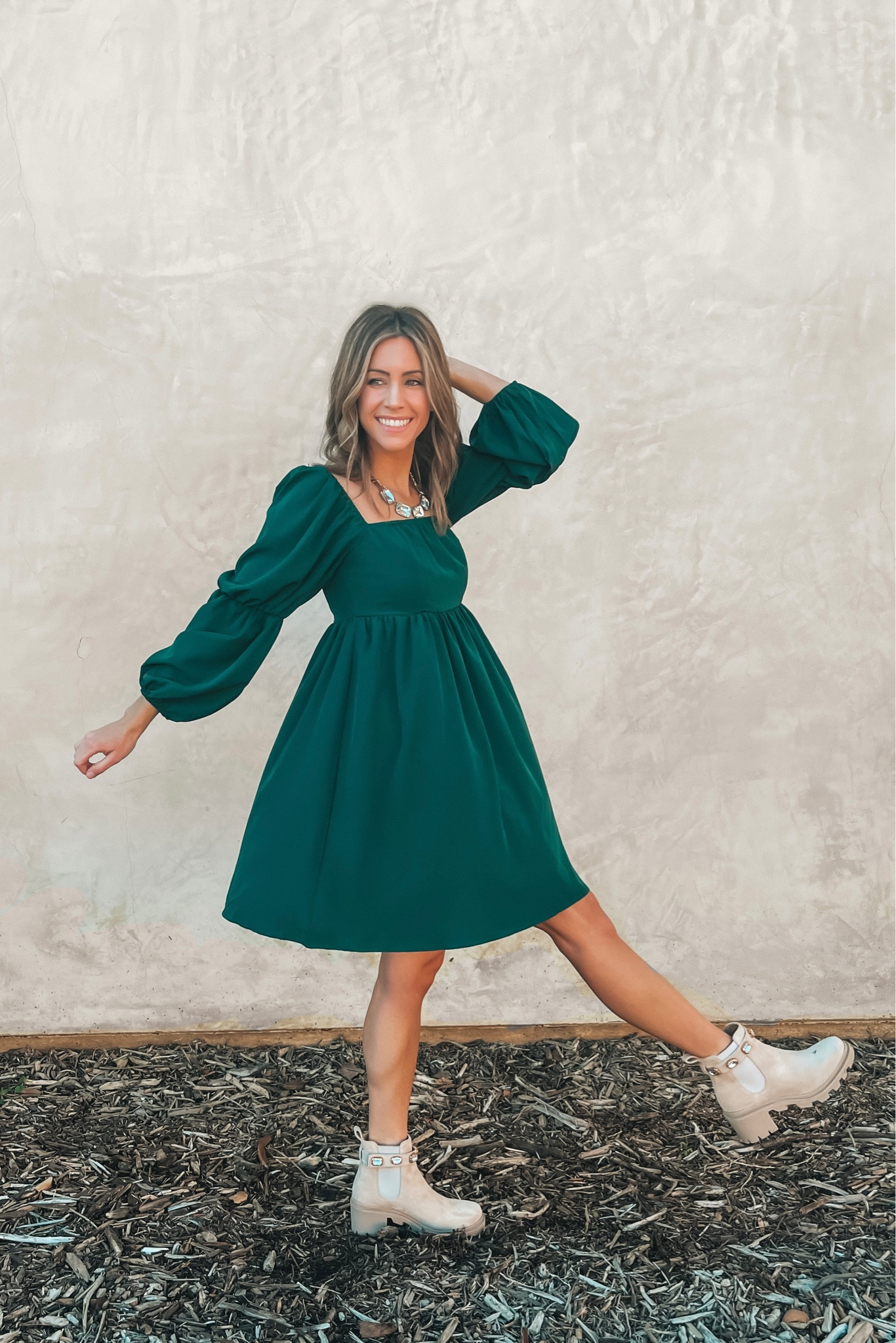 Holiday dress, boots and necklacee

#LTKparties #LTKfindsunder100 #LTKHoliday