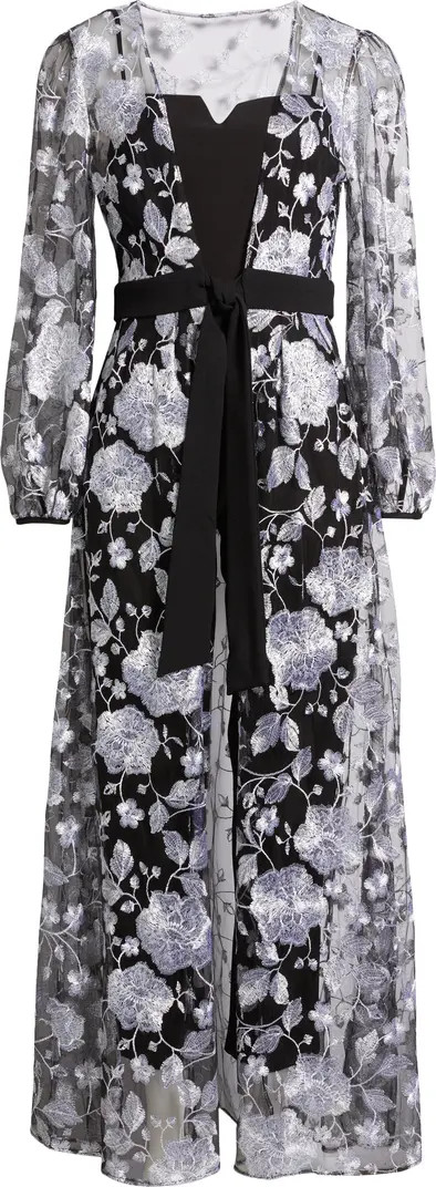 Julia Jordan Floral Embroidery Long Jacket & Jumpsuit Set | Nordstrom | Nordstrom