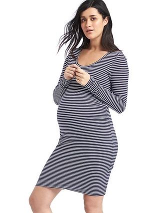 Gap Women Maternity Long Sleeve T Shirt Dress Size L - Navy/white stripe | Gap US