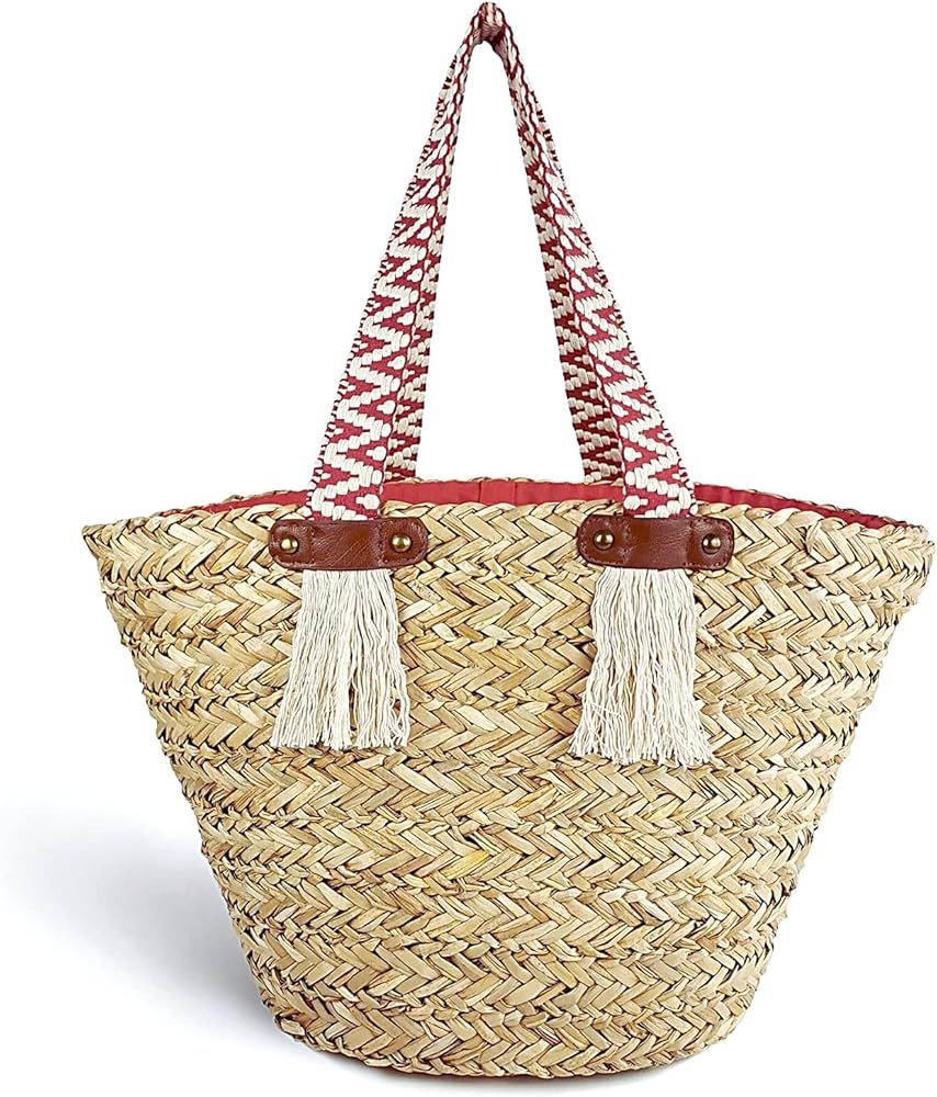 KOSNOR Straw Bags for Women, Bohemian Summer Beach Bag, French Farmers Market Basket | Amazon (US)
