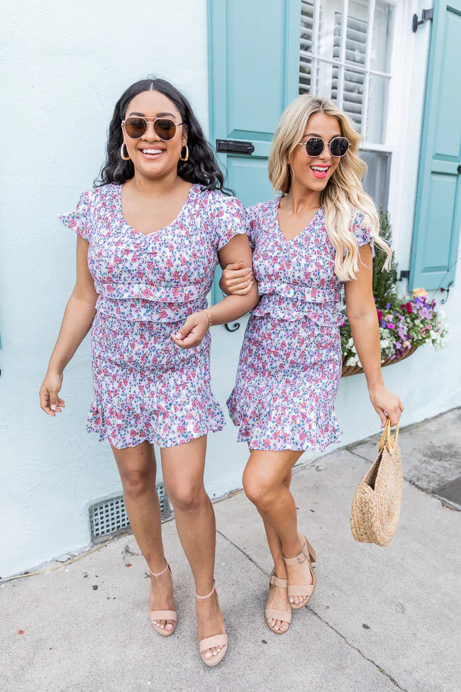 Who You Know Multi Floral Smocked Ruffle Dress | Pink Lily