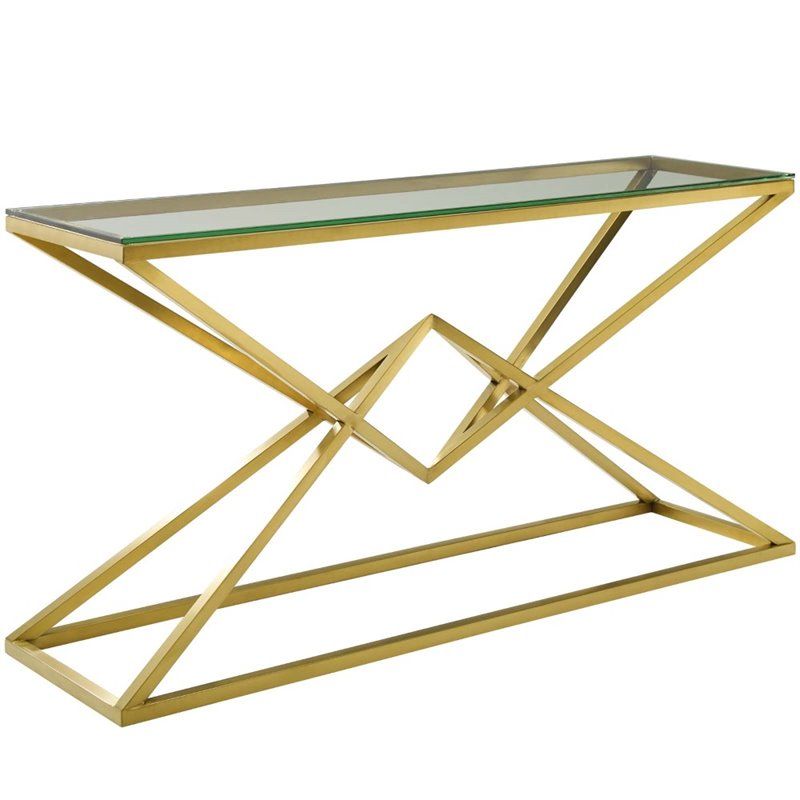 Point 59" Brushed Gold Metal Stainless Steel Console Table in Gold | Walmart (US)