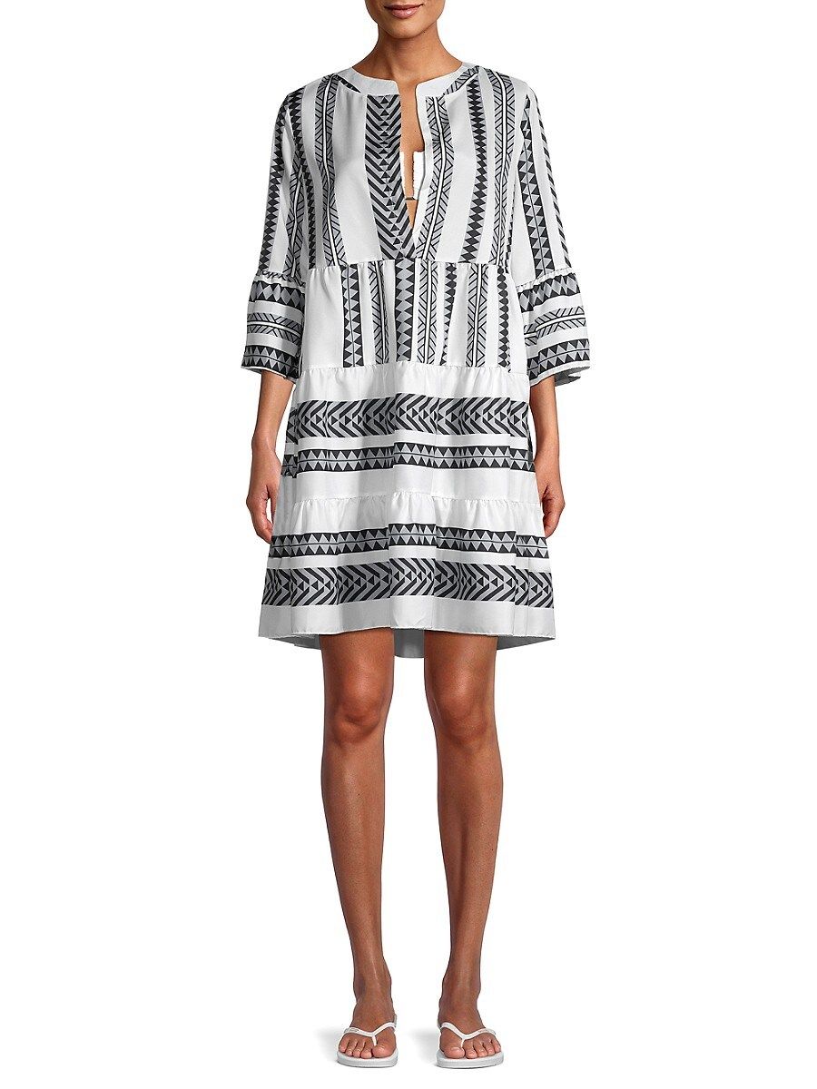 Lulla Collection by Bindya Women's Geometric Tiered Coverup Dress - Black White - Size XL | Saks Fifth Avenue OFF 5TH