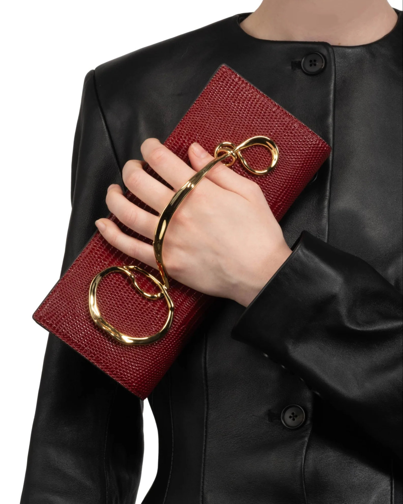 Burnt Cherry Twisted Gold Handle Clutch Purse | Red Shoulder Bag | Alexis Bittar