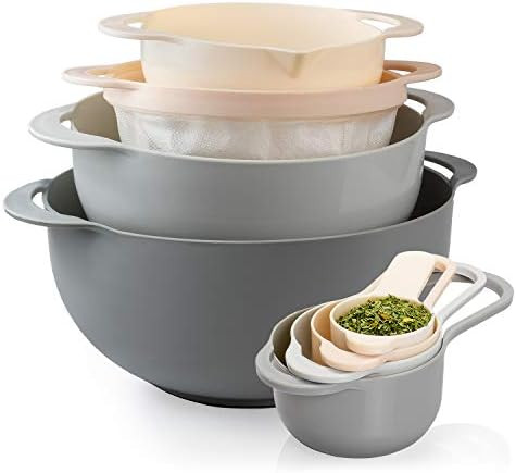 COOK WITH COLOR 8 Piece Nesting Bowls with Measuring Cups Colander and Sifter Set - Includes 2 Mixin | Amazon (US)