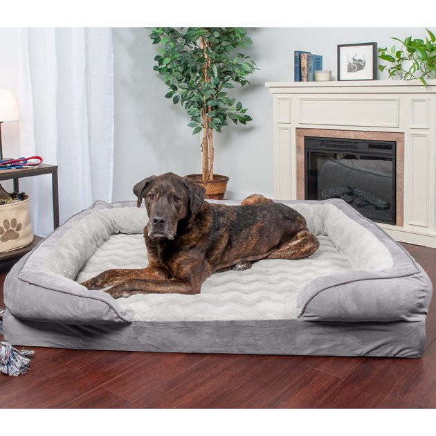 FURHAVEN Velvet Waves Perfect Comfort Orthopedic Sofa Cat & Dog Bed w/Removable Cover, Granite Gr... | Chewy.com