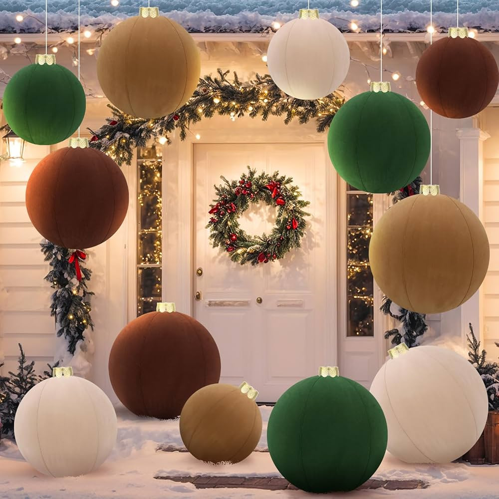 Jenaai 12 Pcs Giant Inflatable Velvet Christmas Ball Ornaments 9, 12, 16 Large Xmas Inflatable Ba... | Amazon (US)