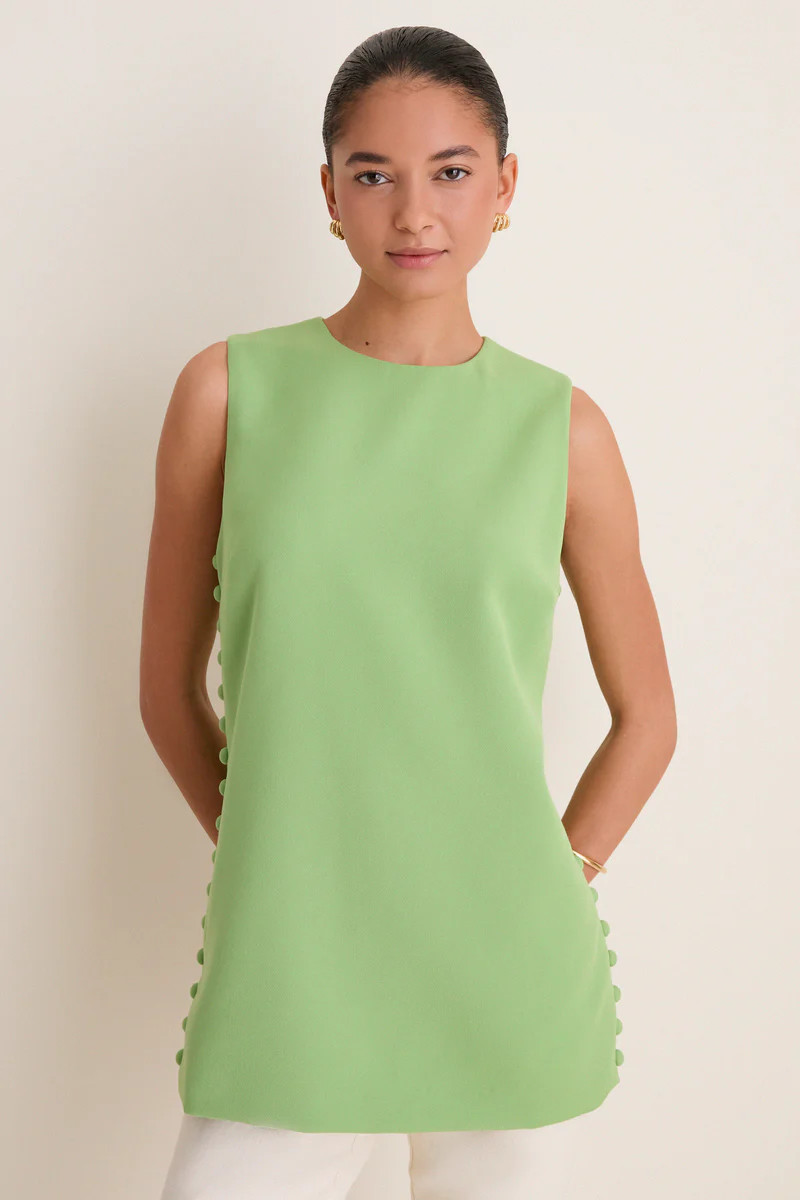 Pistachio Crepe Covered Button Millie Top | Tuckernuck (US)