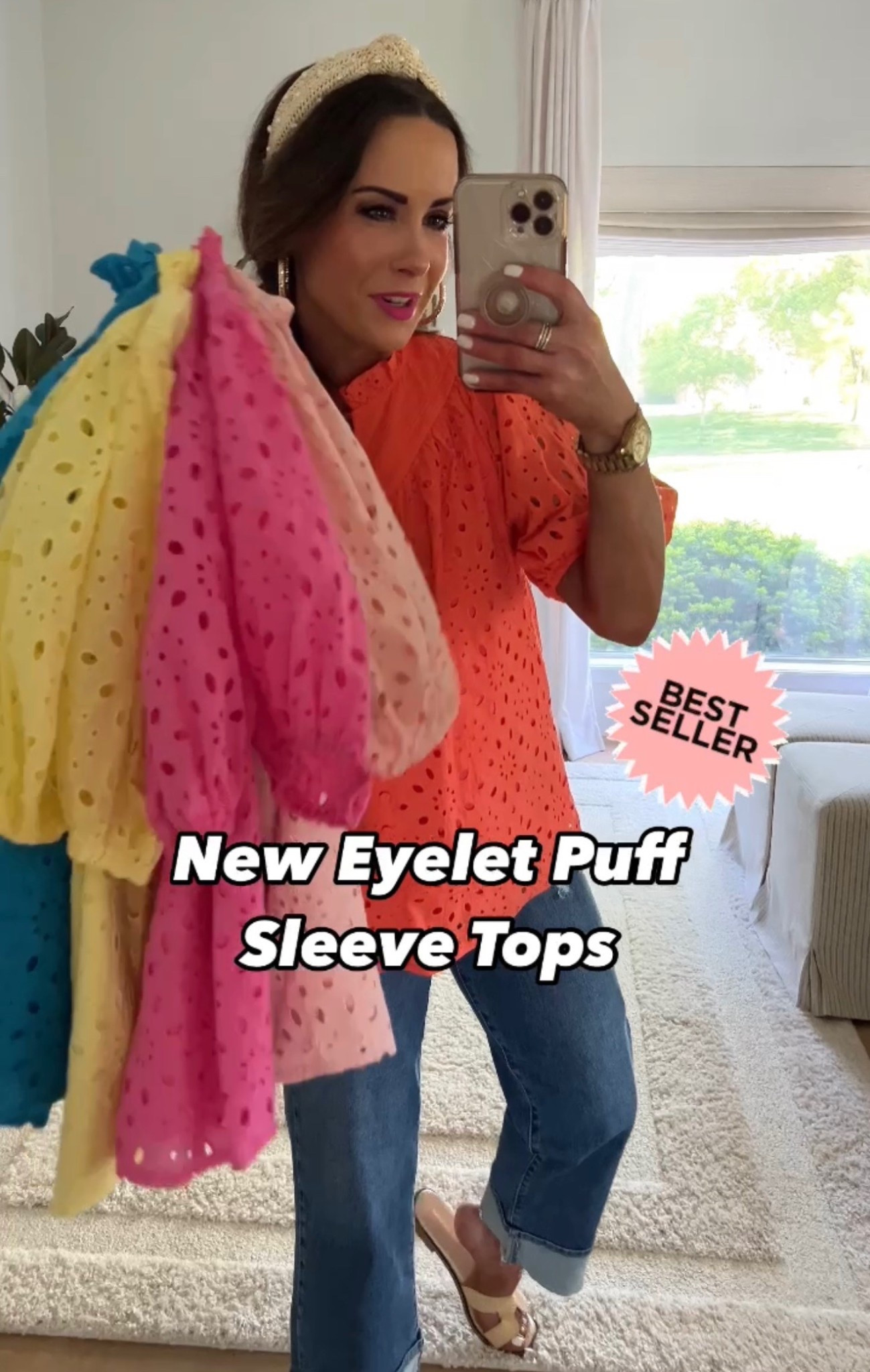 Scroll to shop! Walmart $28 cuffed jeans in 3 colors!! And these eyelet tops are in new colors too! Wearing size S💛 Follow for more! 