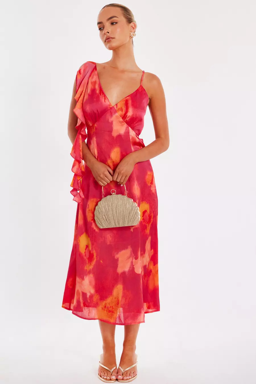 Pink Satin Marble Maxi Dress | Quiz Clothing
