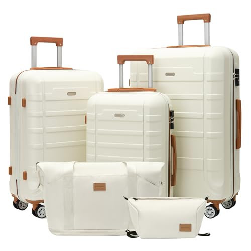 BUBUBABA Luggage 20-24-28-Inch Set 5 Piece Luggage Set carry on luggage with wheels for Travel (White, 5 piece set-20-24-28-Inch) | Amazon (US)