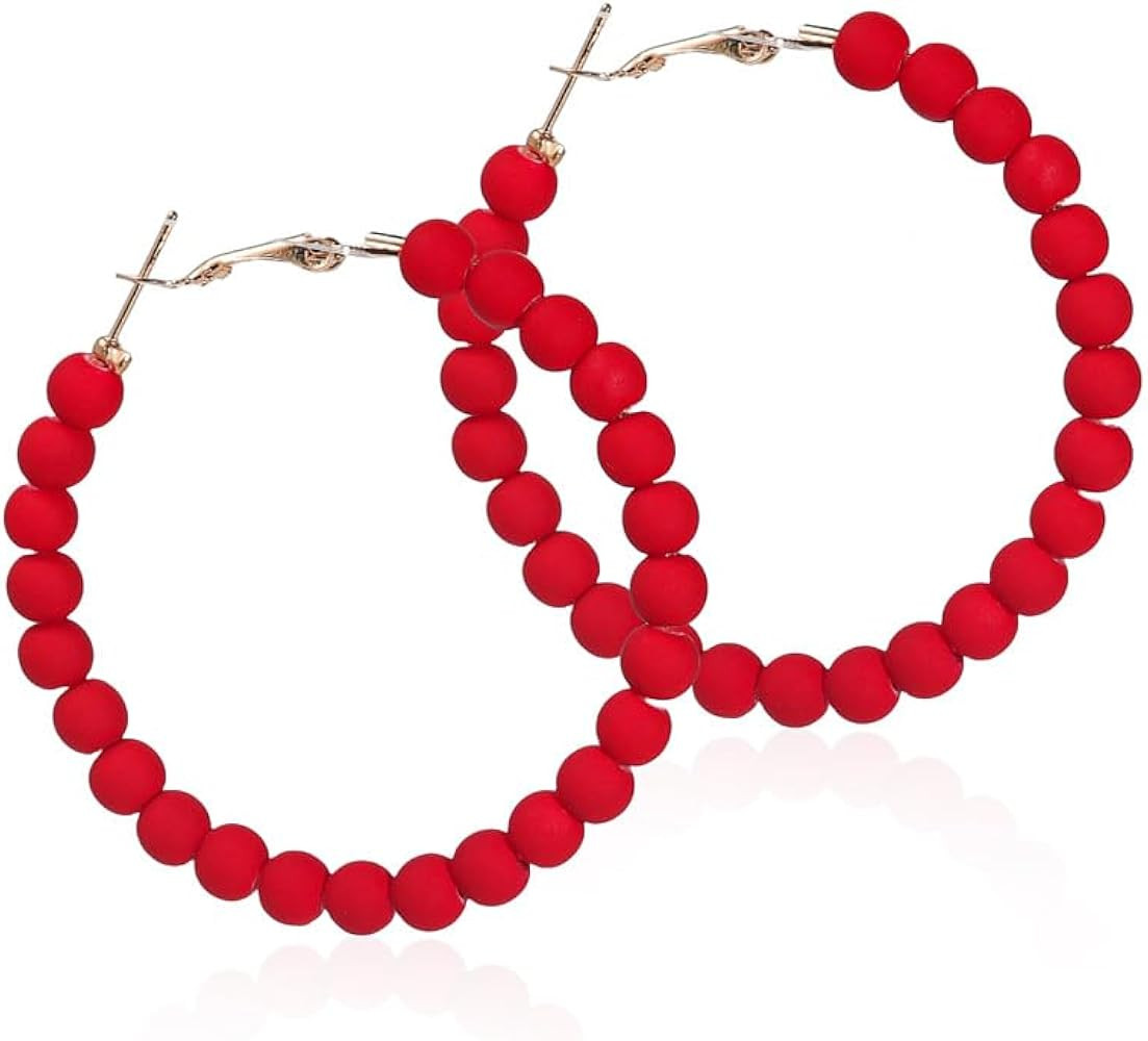 Chic Resin Beaded Hoop Earrings Mixed Color Colorful Acrylic Circle Round Matte Dangle Earrings f... | Amazon (US)